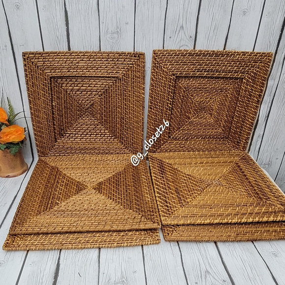 Set of 6 Woven Rattan Square Plate Charger Mats - Picture 1 of 12